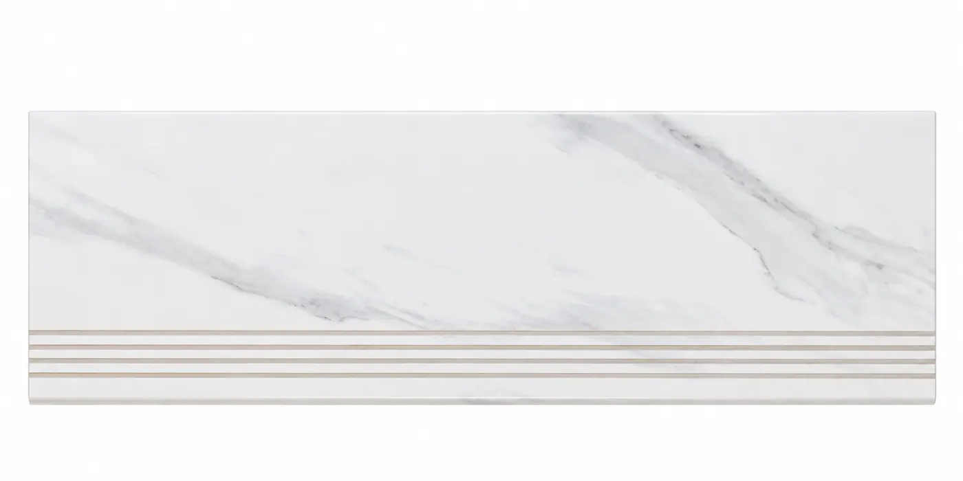 Stepnosing Set Bianco Vein, motif Marmer Putih Abu, ukuran 30 x 80 cm